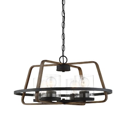 Designers Fountain Ryder 4 Light Industrial Forged Black with Clear Glass Shades Chandelier For Dining Rooms 93584-FB